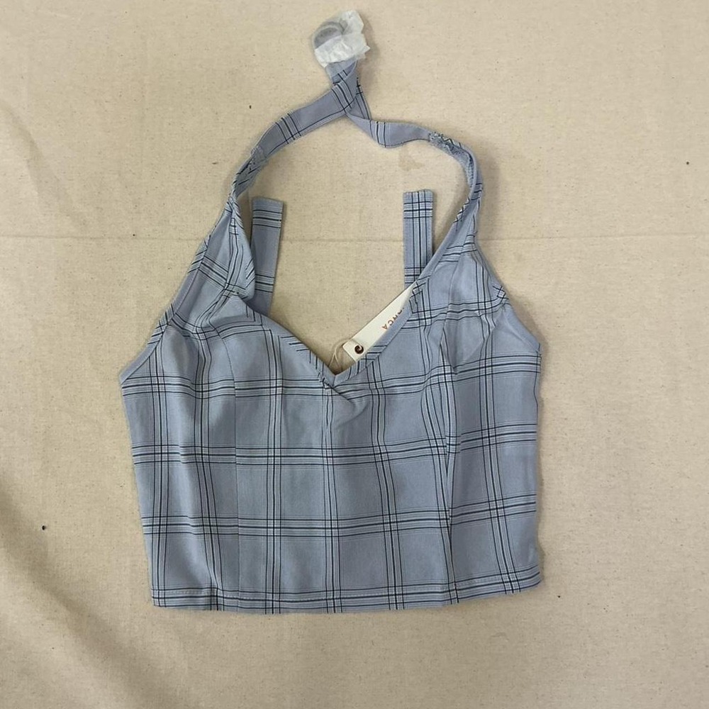 Light blue plaid halter crop‎ top 💙